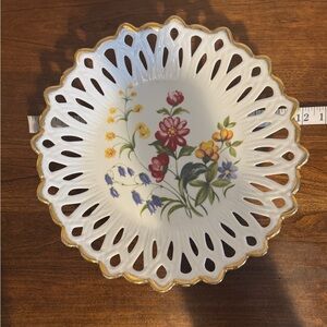 Herend Floral Porcelain Decorative Plate with Painted Gold Trim